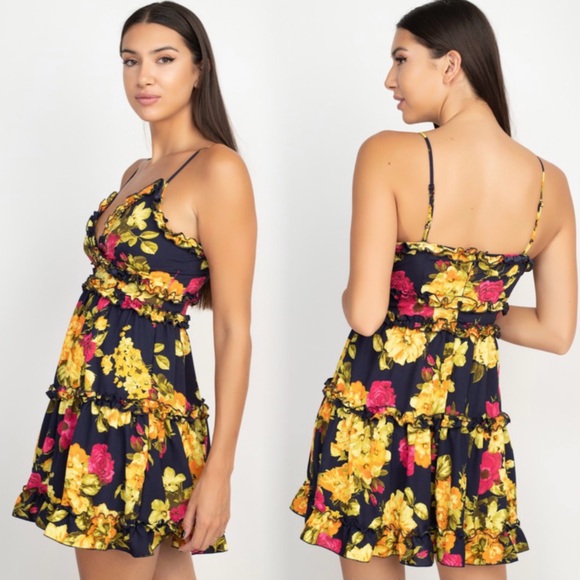 Floral Navy Print Women's Dress - Picture 5 of 8